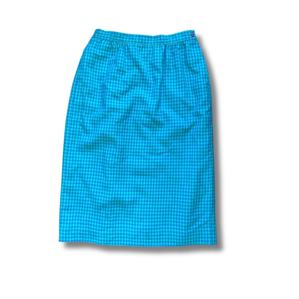 Pendleton Sophisticates Blue Gingham Skirt • Vintage Lined Midi • Size 6 Petite